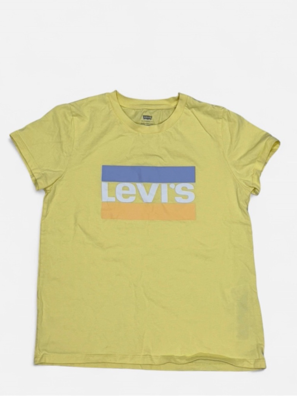 Levi's Yellow Crewneck Tee with Blue and Orange Bars